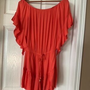 VENUS orange drawstring romper swimsuit coverup